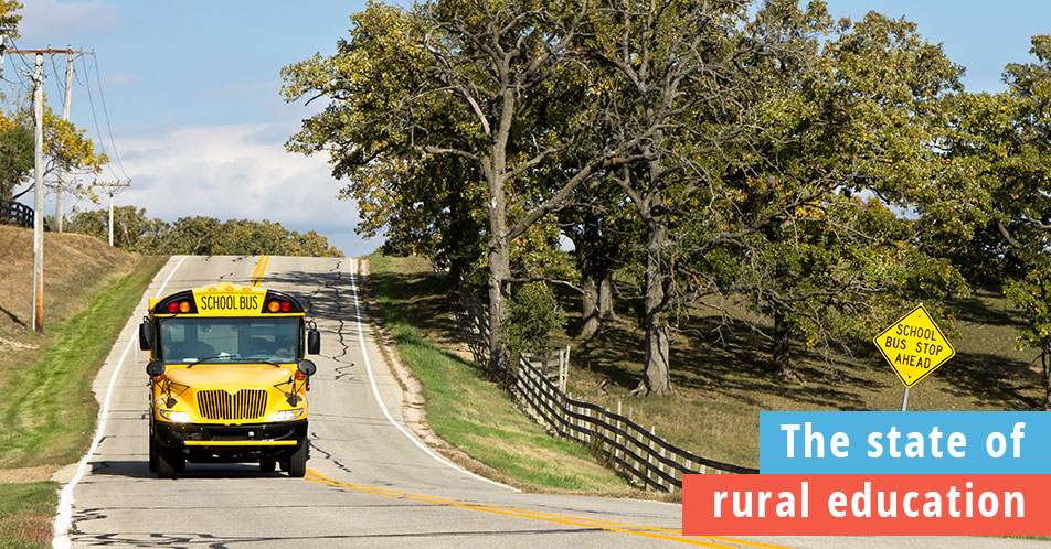 The state of rural schools, school bus on a rural country road
