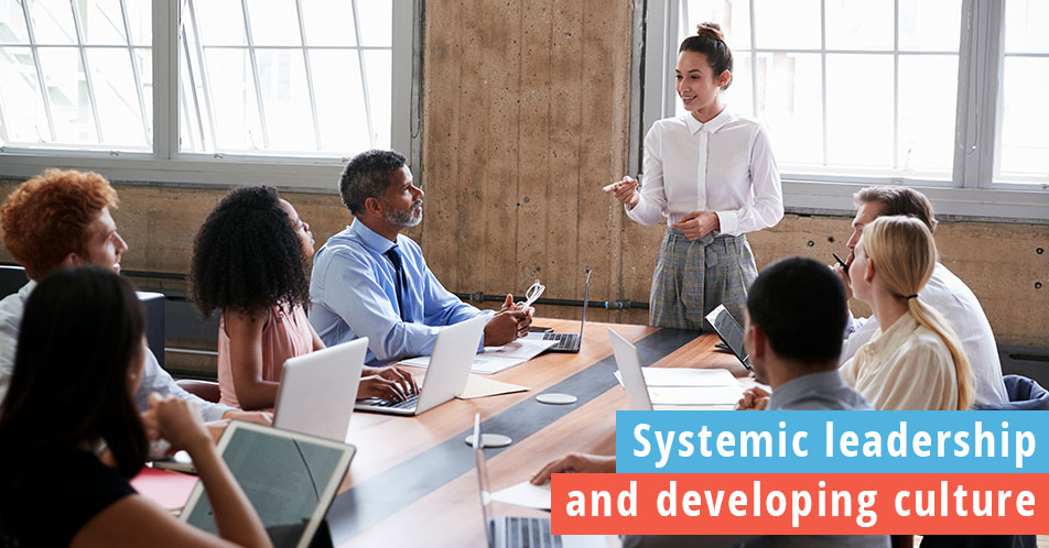 Developing culture, female leader with her team